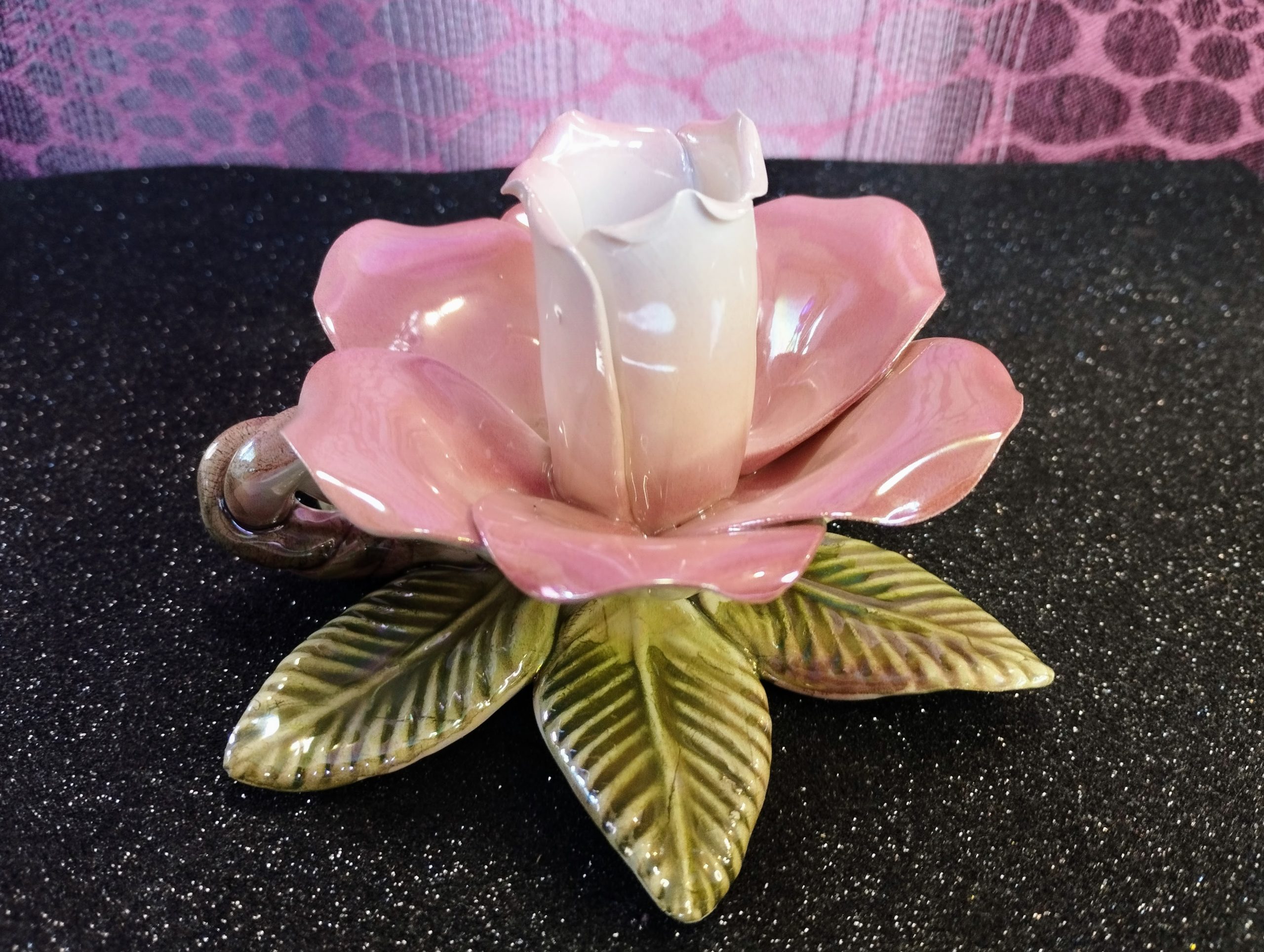 Spanyol porcelán „sétáló” gyertyatartó – Mires Cimas rózsa dekoráció (vintage) - Image 5