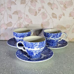 Wood & Sons „Rural Scene” kék-fehér porcelán teáscsésze-készlet (3 db)