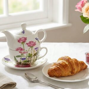 Elegáns egyszemélyes porcelán teás szett – „Tea for One” készlet, 3 részes