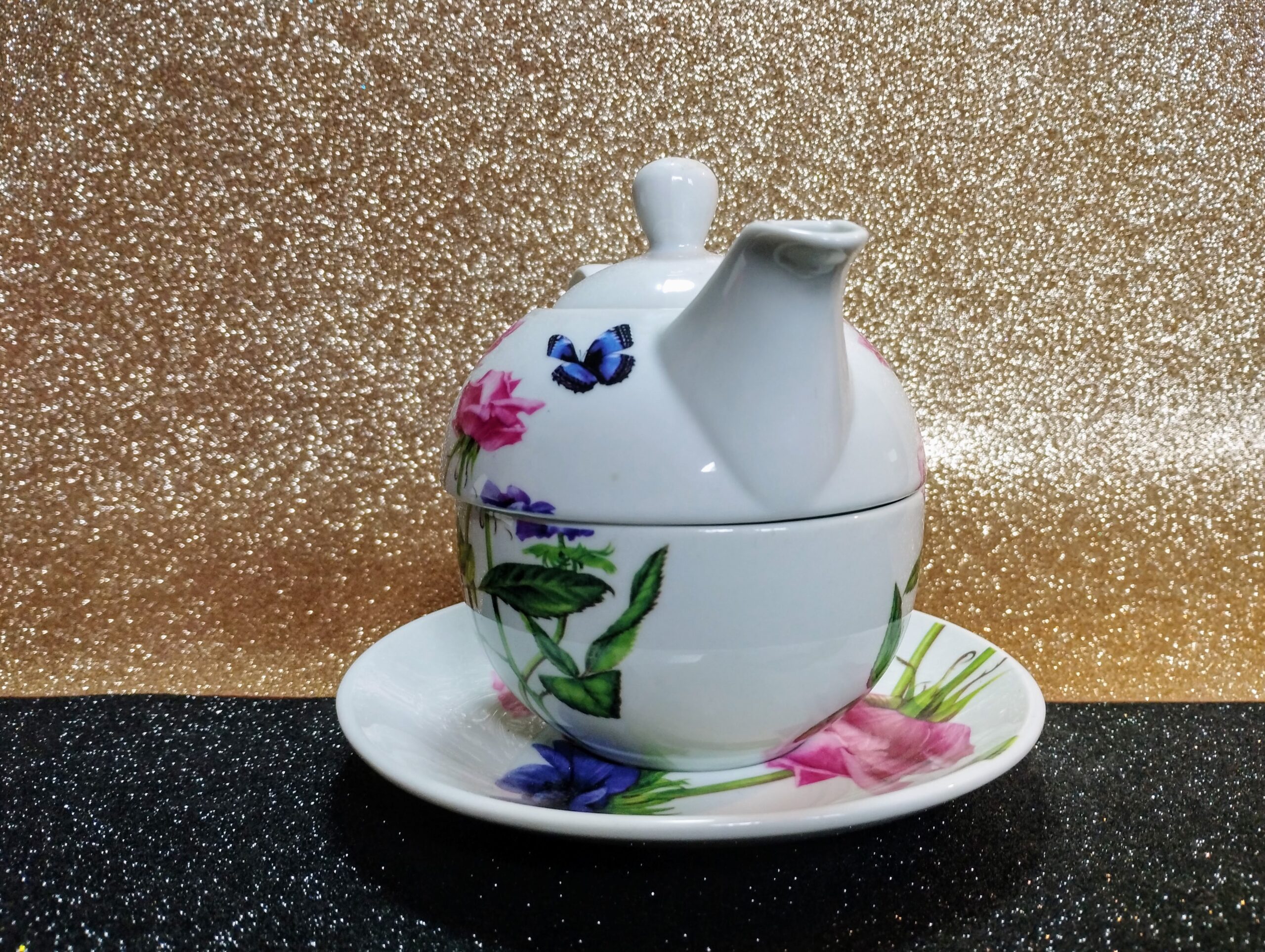 Elegáns egyszemélyes porcelán teás szett – „Tea for One” készlet, 3 részes - Image 5