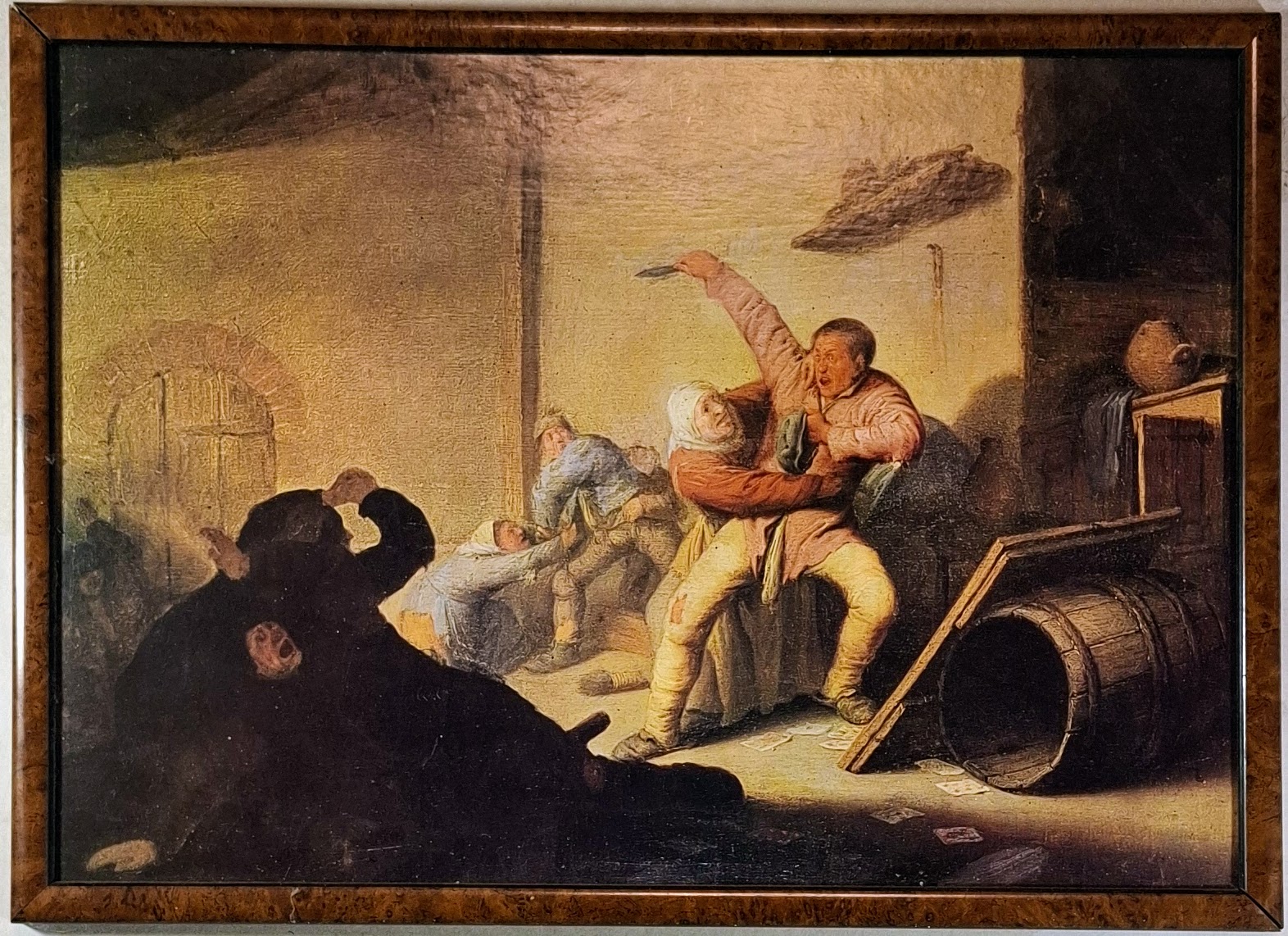 „Kártyaparti hevében” – Flamand stílusú kocsmai verekedés (Vintage keretezett nyomat) - Image 2