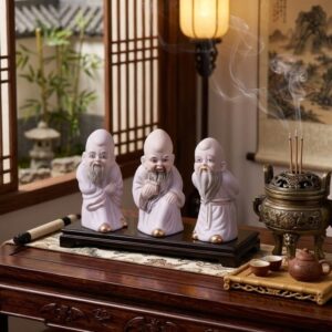 Három Kínai Bölcs (Sanxing) Biszkvit Porcelán Figura Szett Aranyozott Részletekkel