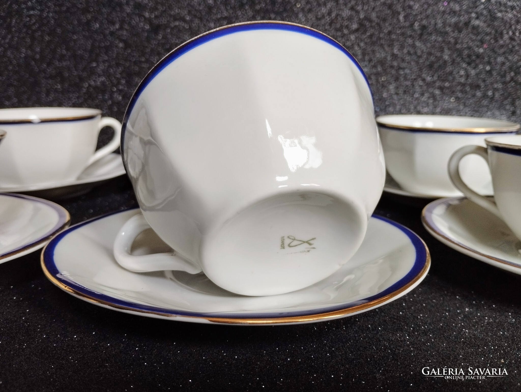 Art Deco Drasche porcelán teáskészlet – kobaltkék és arany szegélyes vintage garnitúra a ’30-as évekből - Image 12