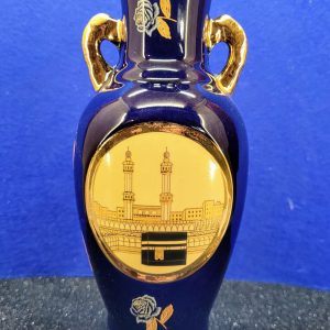 Kobaltkék Mekkai zarándok souvenir váza – aranyozott retro porcelán díszváza