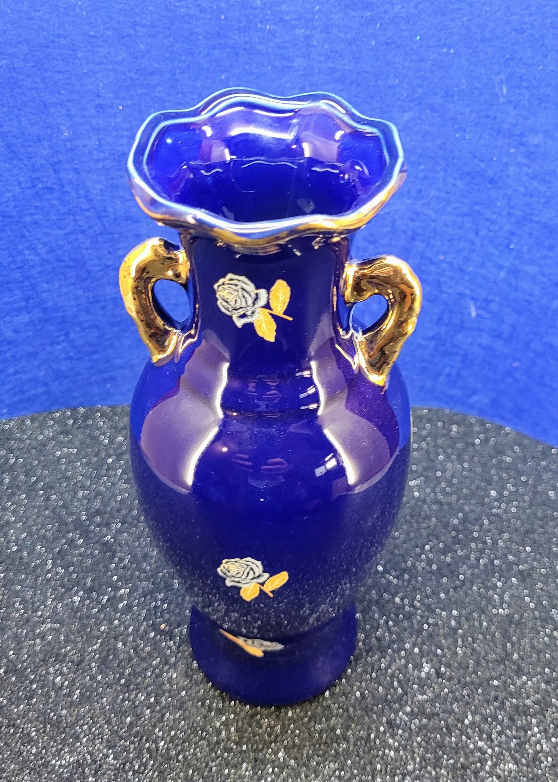 Kobaltkék Mekkai zarándok souvenir váza – aranyozott retro porcelán díszváza - Image 5