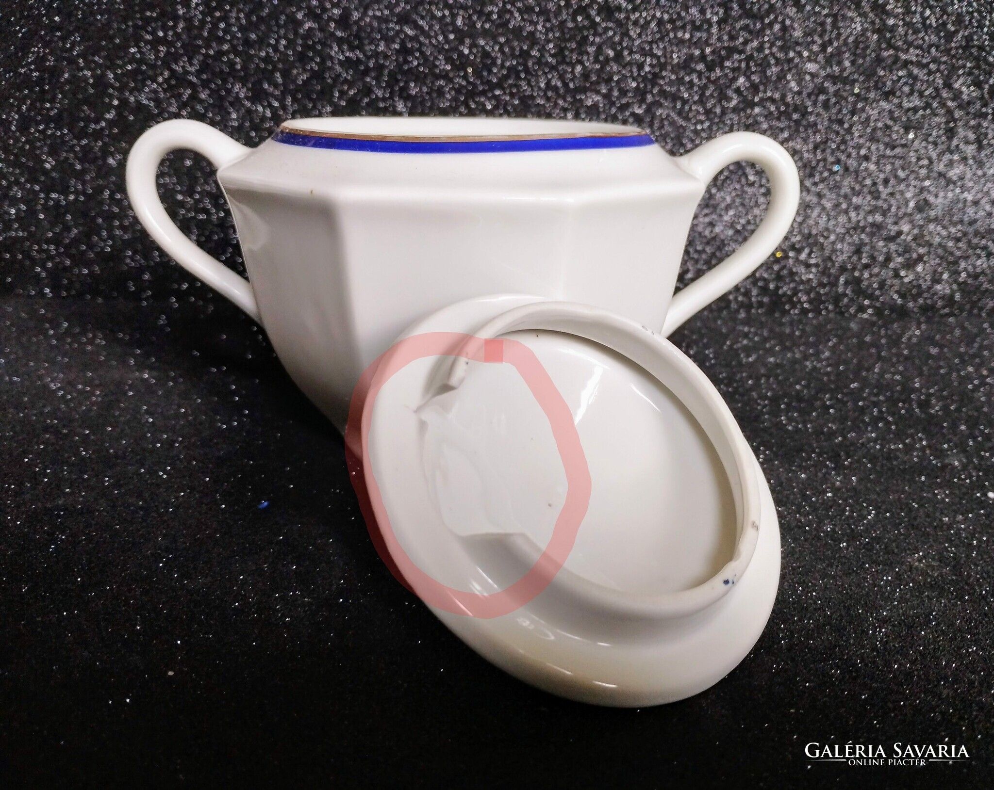 Art Deco Drasche porcelán teáskészlet – kobaltkék és arany szegélyes vintage garnitúra a ’30-as évekből - Image 7
