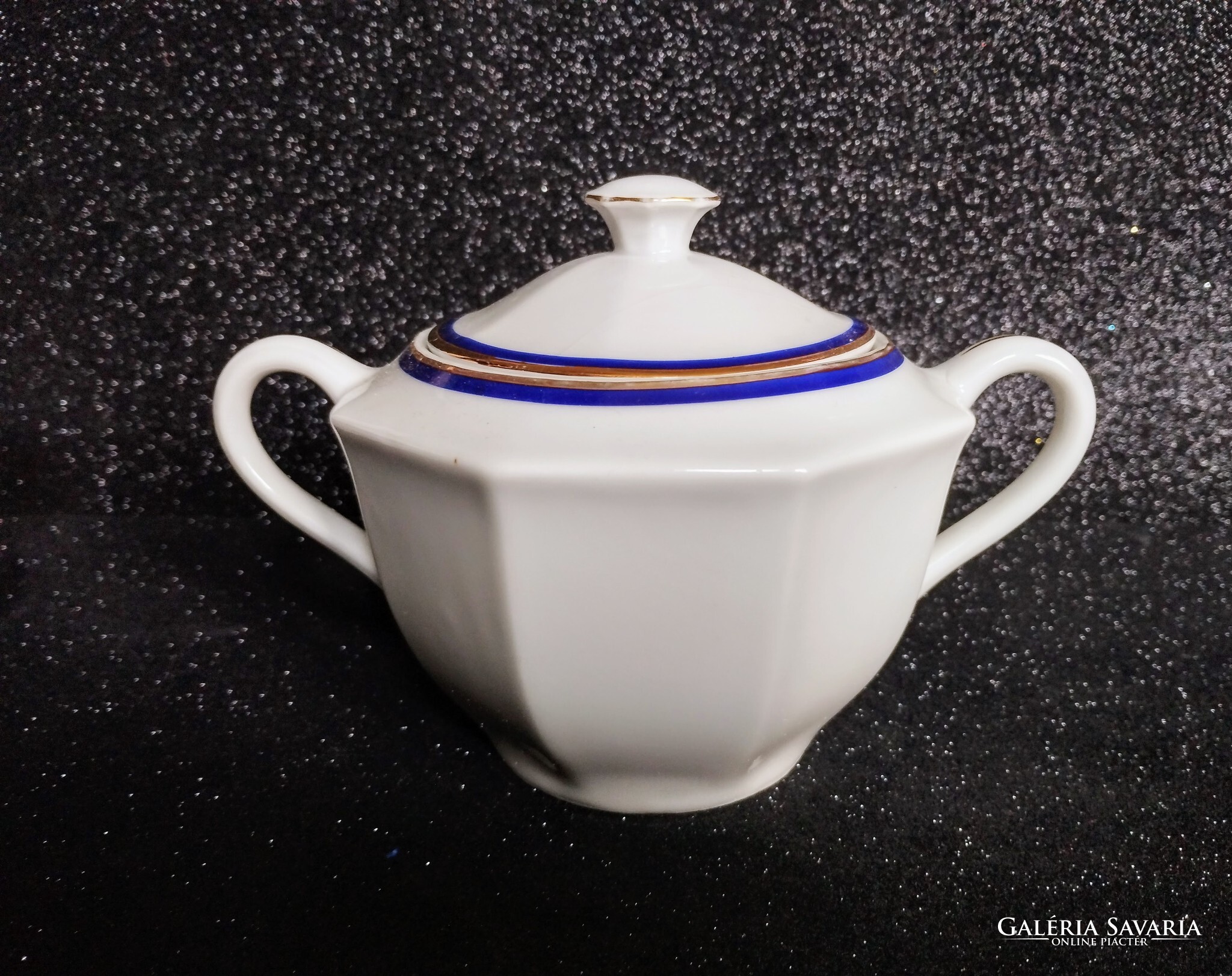Art Deco Drasche porcelán teáskészlet – kobaltkék és arany szegélyes vintage garnitúra a ’30-as évekből - Image 10