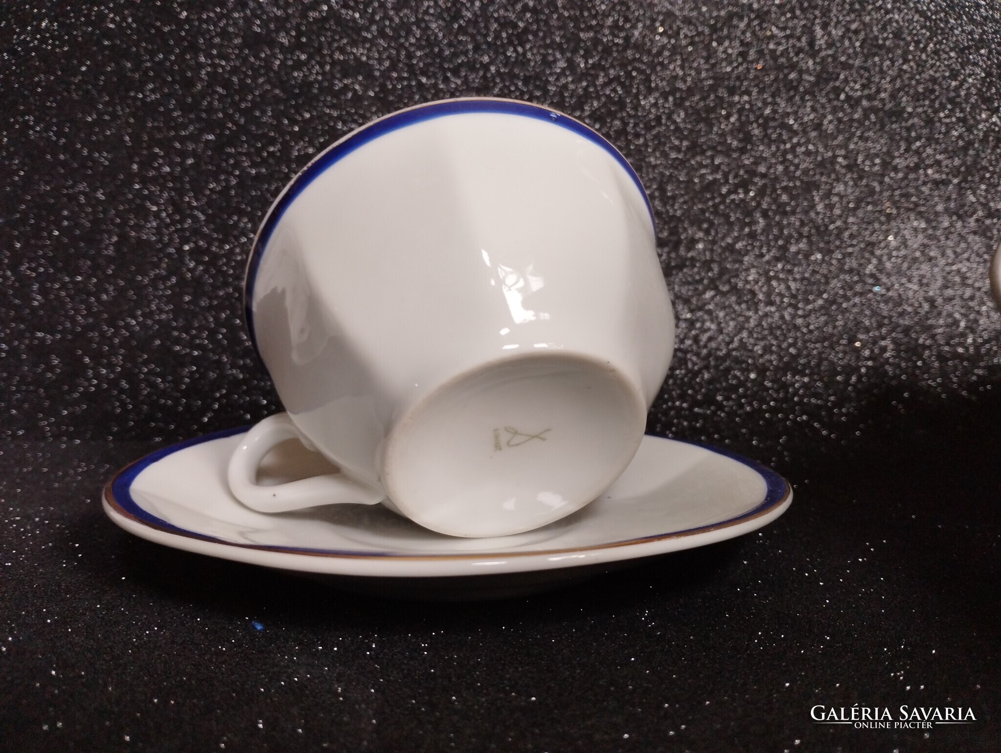 Art Deco Drasche porcelán teáskészlet – kobaltkék és arany szegélyes vintage garnitúra a ’30-as évekből - Image 8