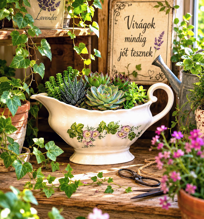 „Egy régi szószos, ami ma már inkább virágsarok-királynő…” – vintage porcelán öntő