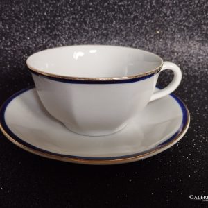 Art Deco Drasche porcelán teáskészlet – kobaltkék és arany szegélyes vintage garnitúra a ’30-as évekből