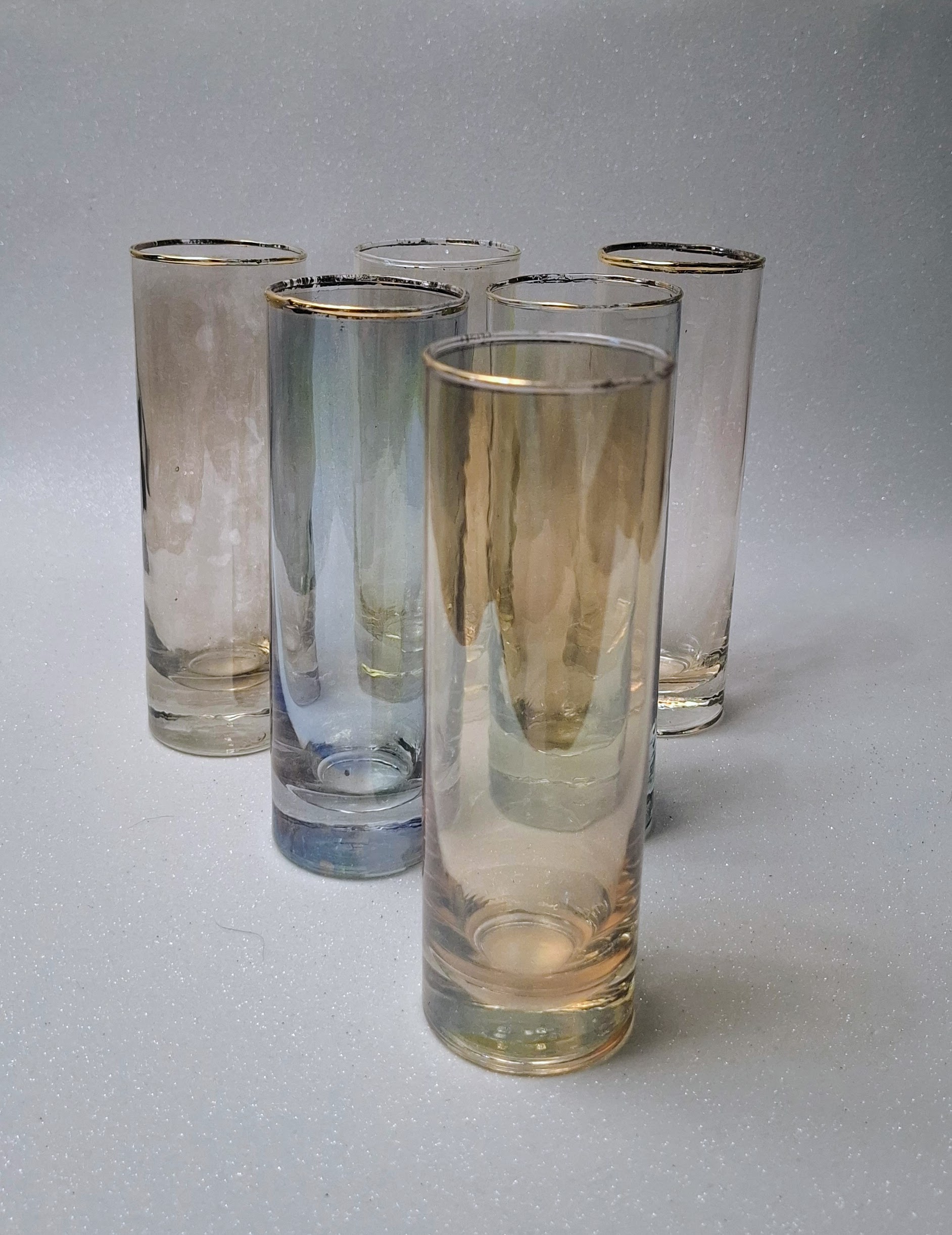 Retro színes aranyszegélyes csőpohár készlet – 6 db koktélos üveg a 70-es évekből - Image 5