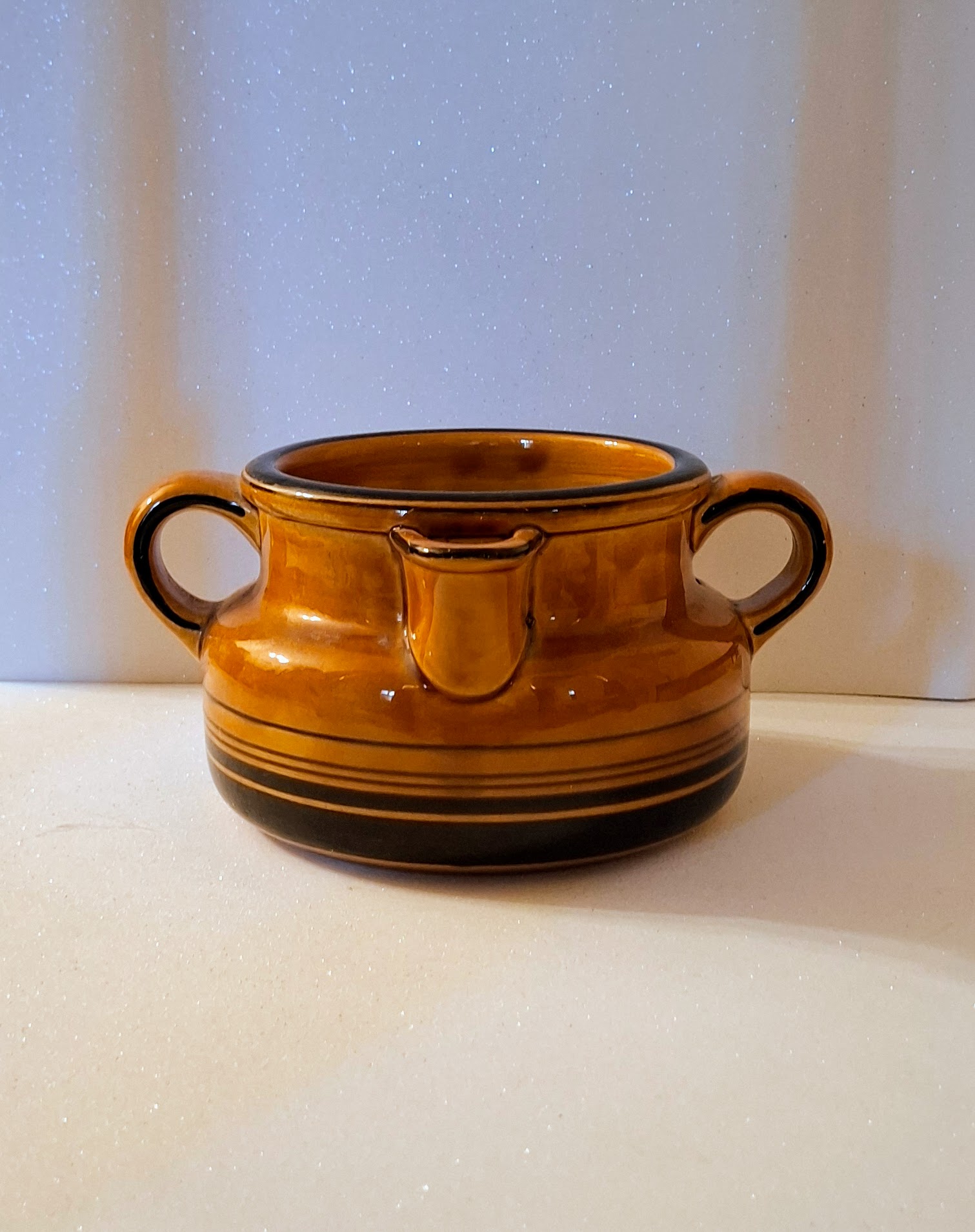 Retro rusztikus mázas kerámia leveses tál – kiöntőcsőrrel, 16 cm - Image 7