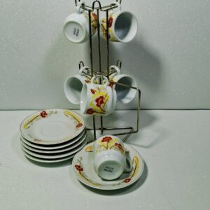 Jolly Brand retro eszpresszó készlet állvánnyal – 6 személyes porcelán mokkás szett
