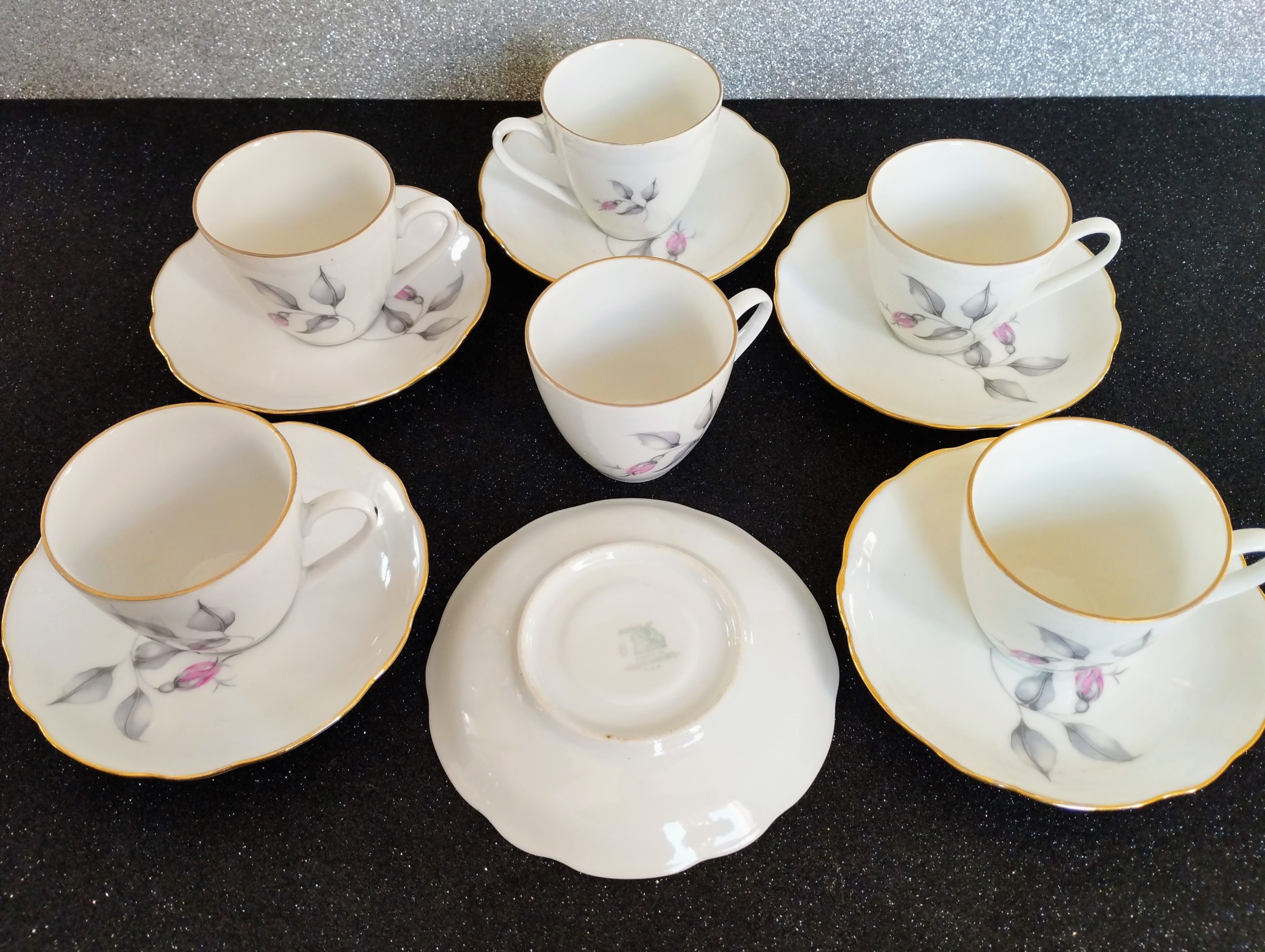 Elegáns Bavaria porcelán mokkáskészlet 6 személyes – aranyszegélyes vintage kávéscsésze szett - Image 3