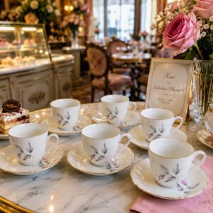 Elegáns Bavaria porcelán mokkáskészlet 6 személyes – aranyszegélyes vintage kávéscsésze szett
