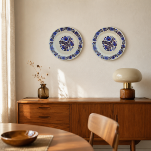 Alföldi Porcelán Tűzvirág retro falitányér-pár – 1980-as évek