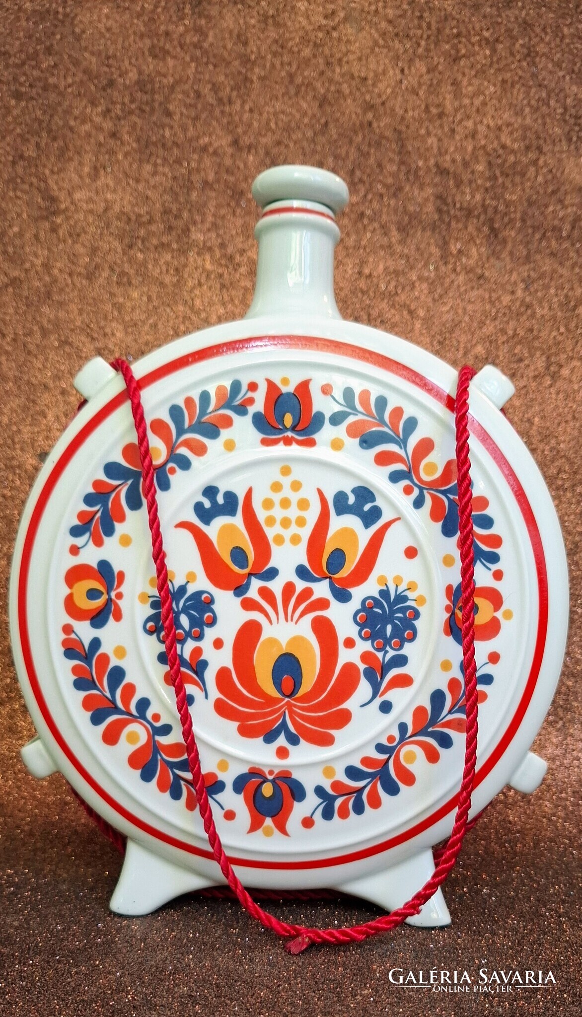 Hollóházi KERIPAR porcelán kulacs – népi virágmintás vállalati emléktárgy - Image 5