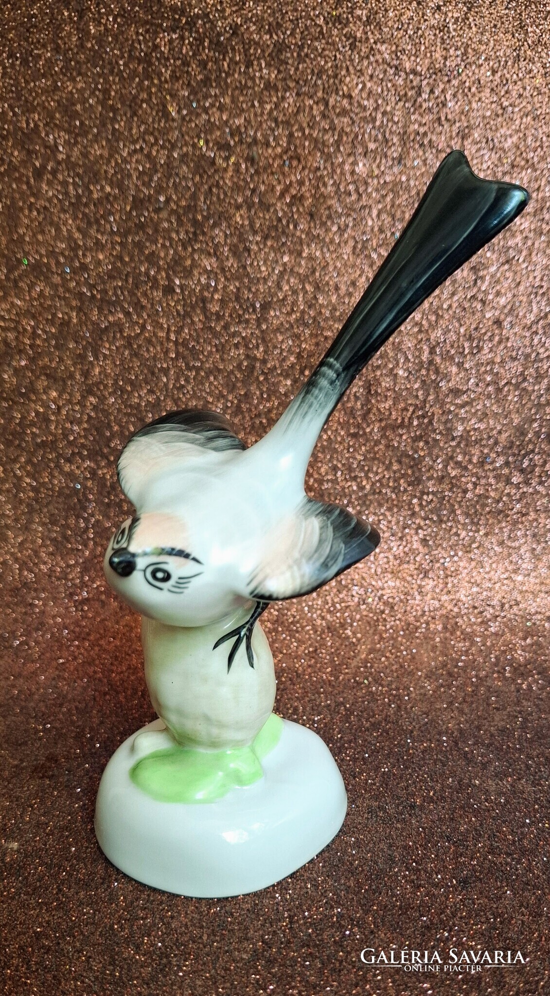 Aquincum porcelán őszapó tobozon – kézzel festett vintage madárfigura - Image 7