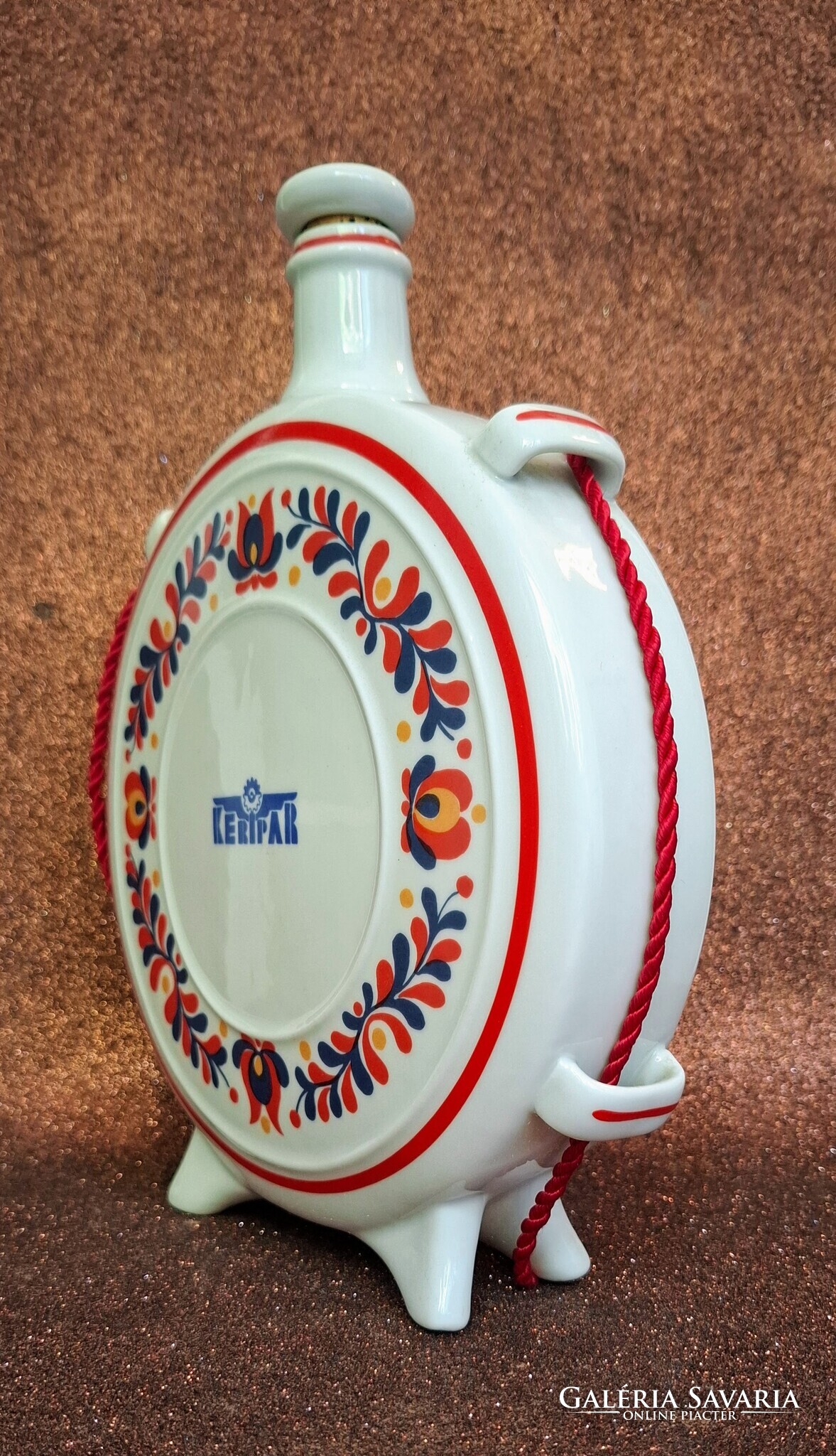 Hollóházi KERIPAR porcelán kulacs – népi virágmintás vállalati emléktárgy - Image 6