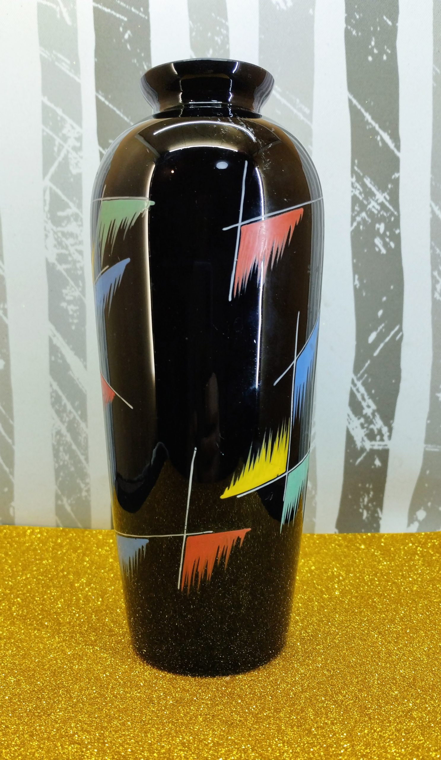 VEB Kunstglas Arnstadt kézzel festett fekete üvegváza – NDK, 1960-as évek - Image 6