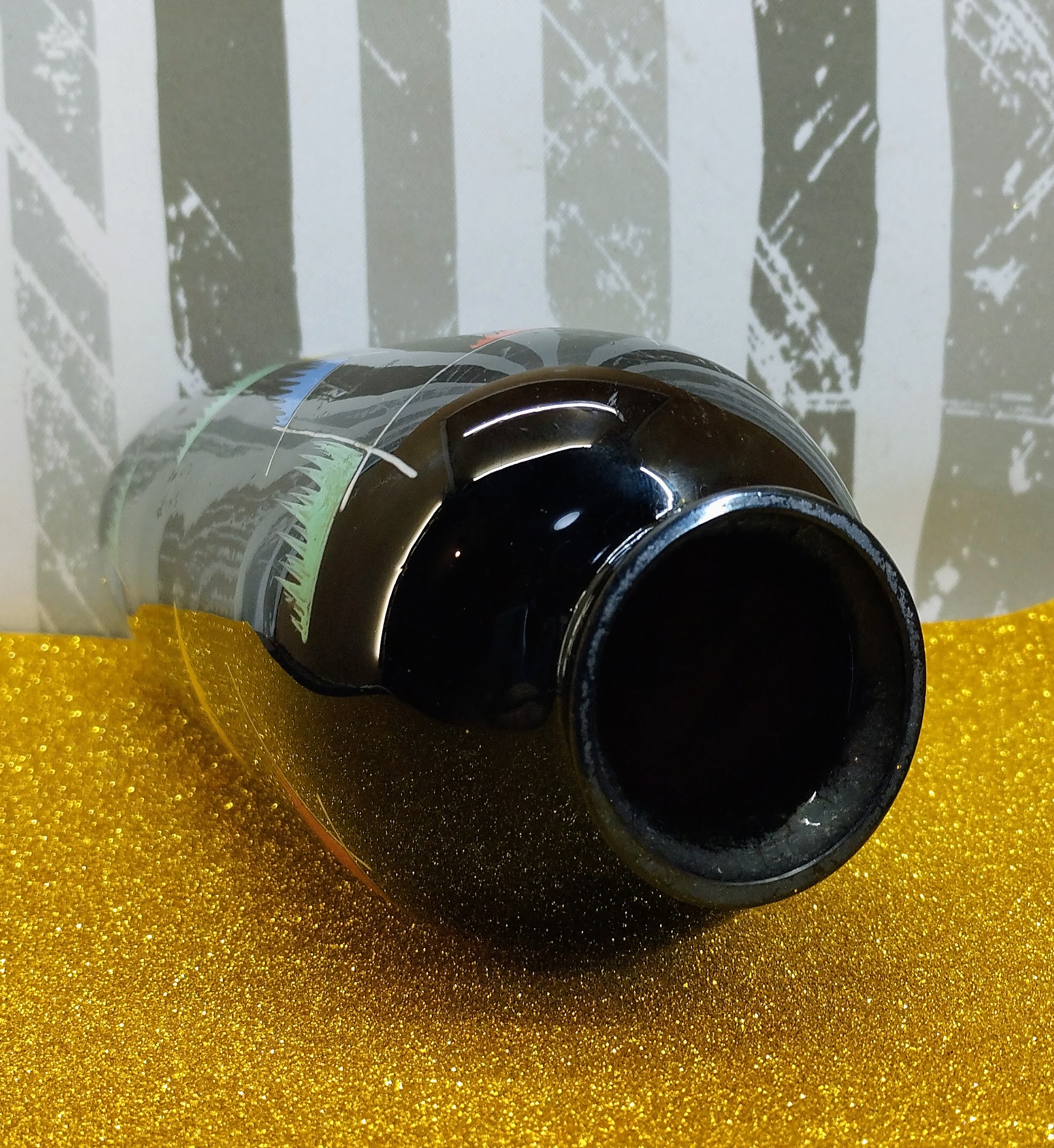 VEB Kunstglas Arnstadt kézzel festett fekete üvegváza – NDK, 1960-as évek - Image 3