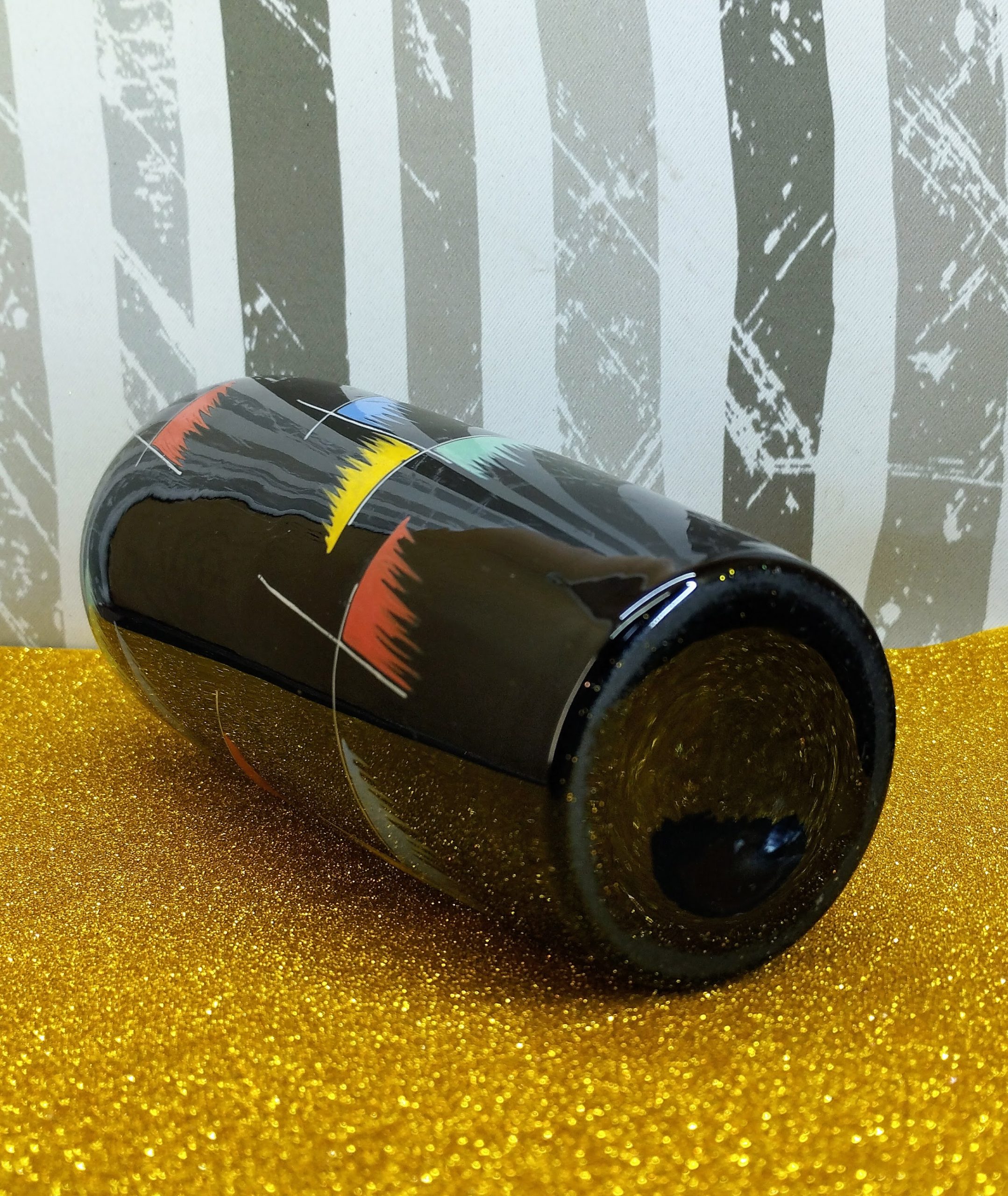 VEB Kunstglas Arnstadt kézzel festett fekete üvegváza – NDK, 1960-as évek - Image 2