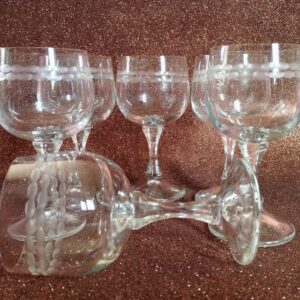 6 darabos vintage csiszolt borospohár-készlet – matt olívamintával, 13 cm