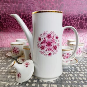 Vintage Alföldi Porcelán mokkáskészlet – 6 személyes, 17 darabos