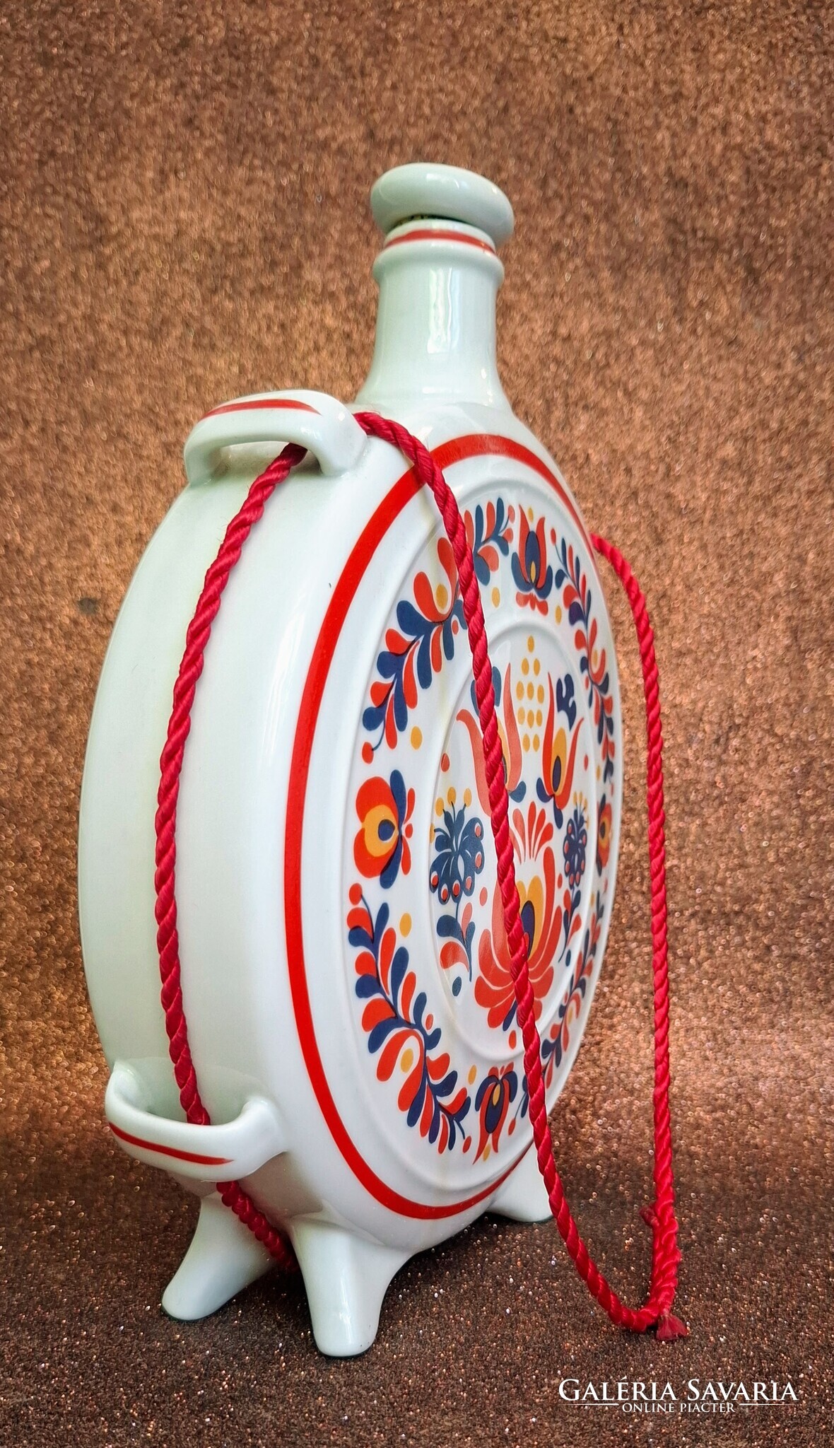 Hollóházi KERIPAR porcelán kulacs – népi virágmintás vállalati emléktárgy - Image 2