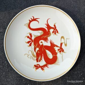 Wallendorf Vörös sárkány porcelán falitányér – aranyozott német vintage darab
