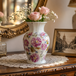 Zsolnay Pécs virágmintás porcelán váza – vintage magyar porcelán