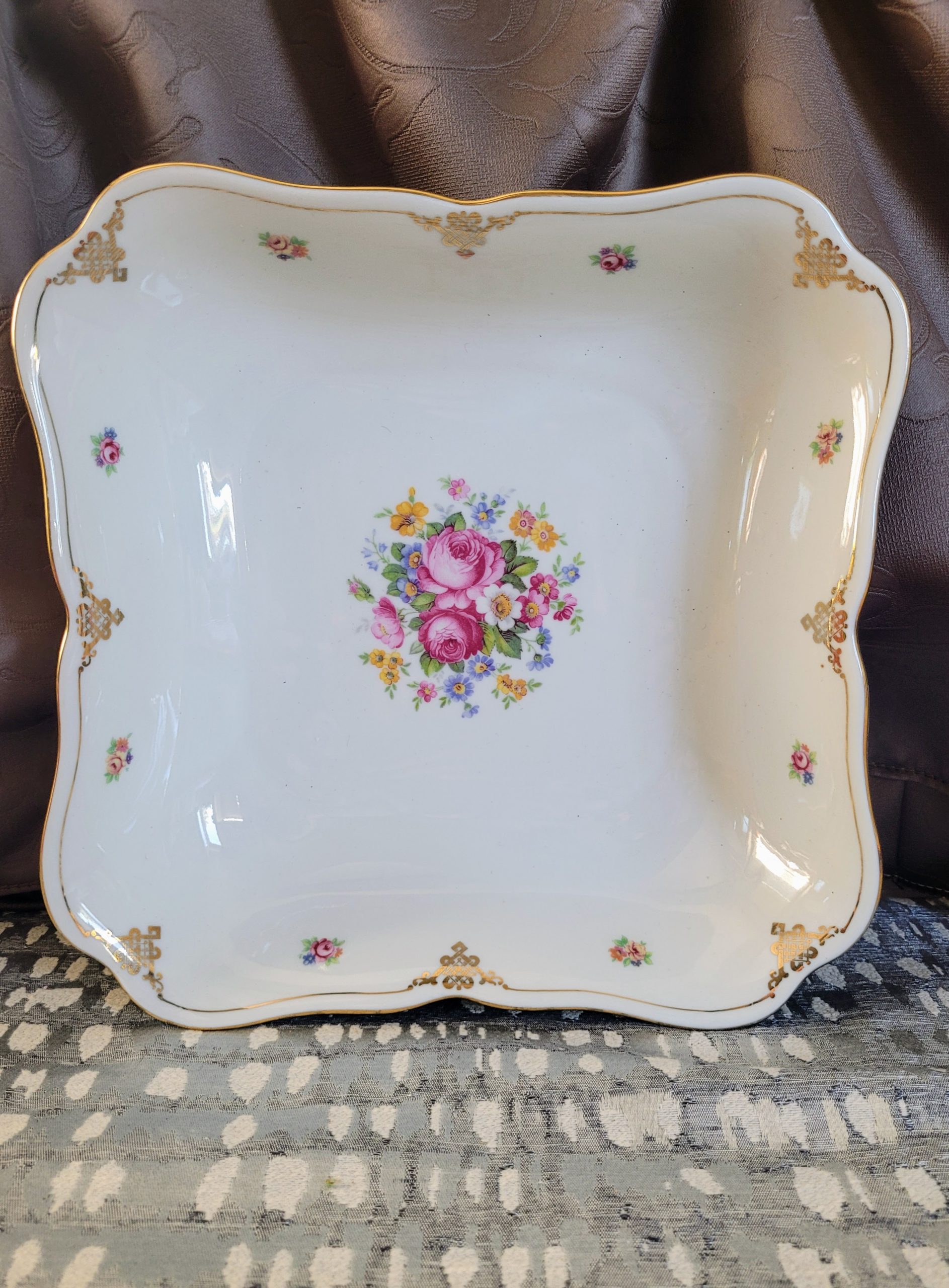 Antik Haas & Czjzek porcelán kínálótál – virágos, aranyozott, 1918–1938 - Image 6