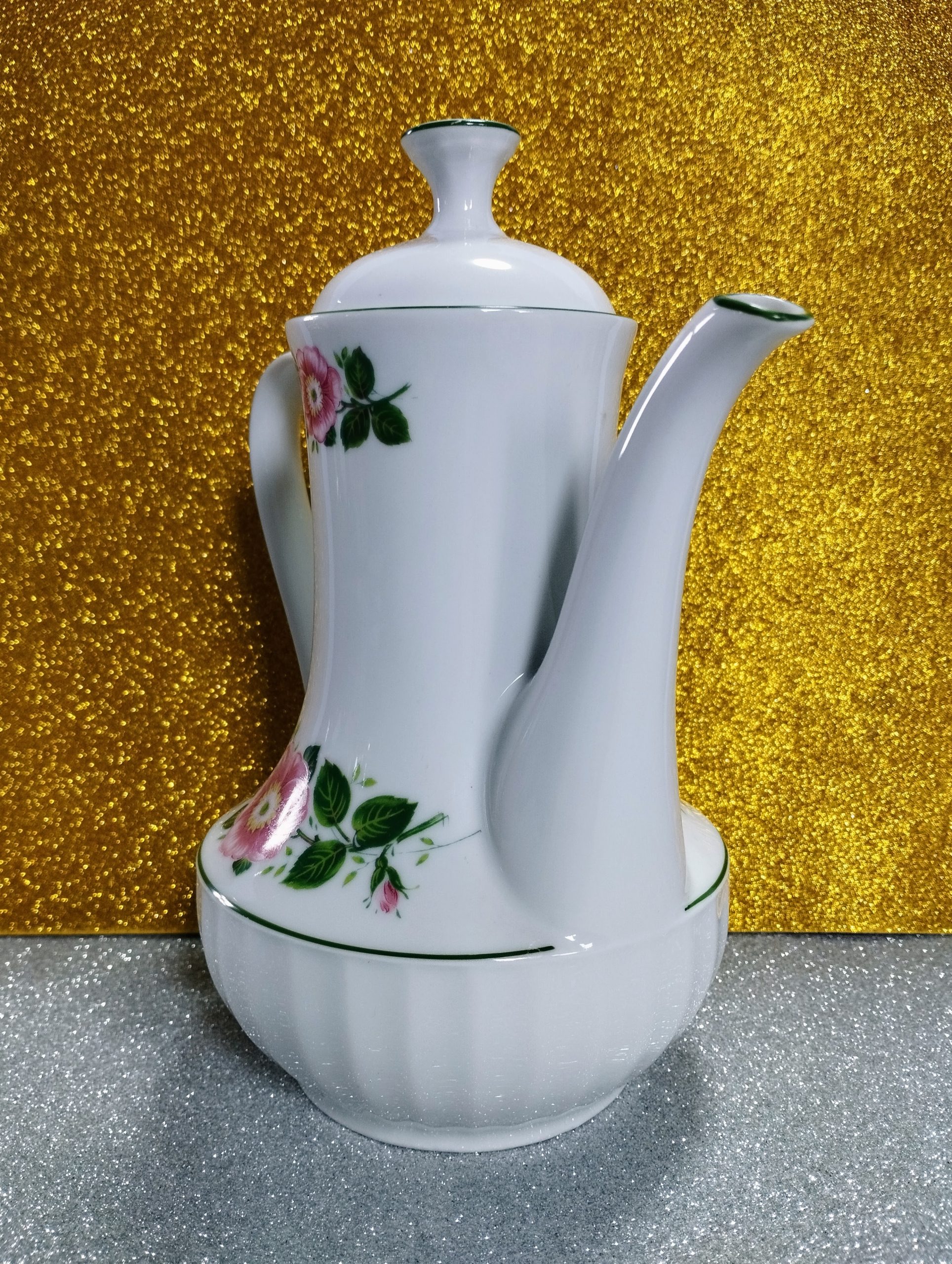 Nyugatnémet Winterling porcelán kávéskanna rózsaszín virágmintával – hajszálrepedéssel - Image 5