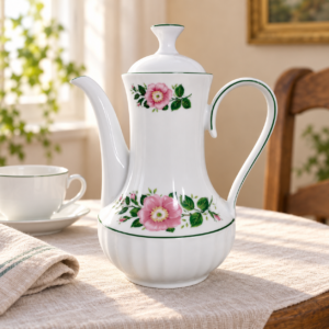 Nyugatnémet Winterling porcelán kávéskanna rózsaszín virágmintával – hajszálrepedéssel
